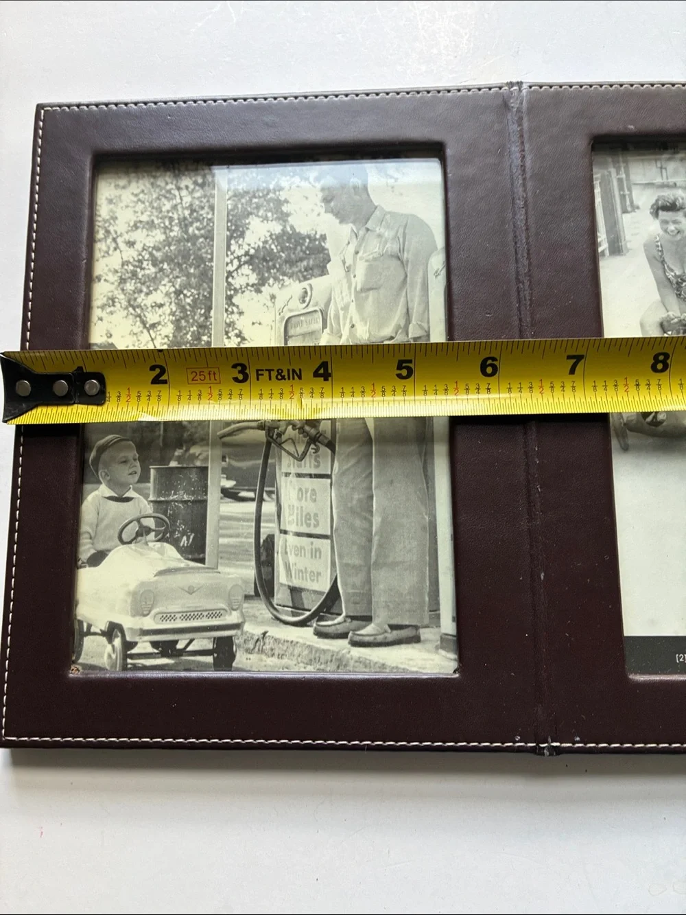 Leather Bifold Double Photo Frame Rich Brown